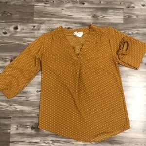 Jon & Anna mustard yellow 3/4 sleeve blouse size M